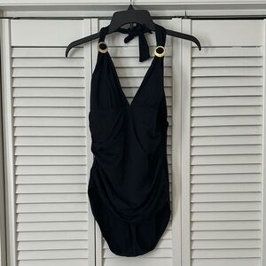 Ralph Lauren Black One Piece Swimsuit with Gold Accents